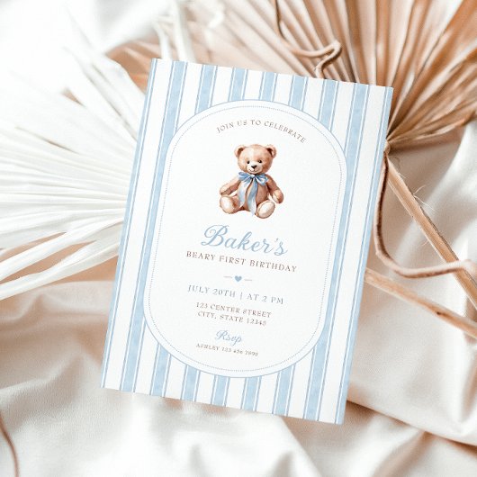 Teddy Bear Blue Minimalist Boy Verjaardag Kaart