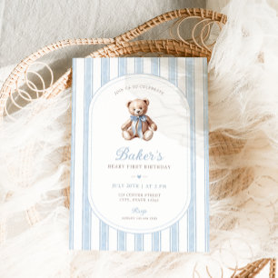 Teddy Bear Blue Minimalist Boy Verjaardag Kaart