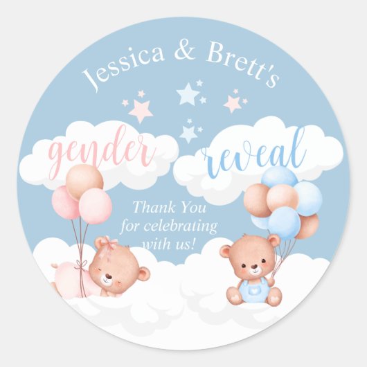 Teddy Bear Blue of Pink Gender onthullen Klassieke Ronde Sticker (Voorkant)