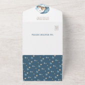 Teddy Bear Blue Over the Moon Baby shower All In One Uitnodiging (Buitenkant)