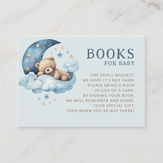 Teddy Bear Blue Over the Moon Boeken voor Baby Informatiekaartje (Voorkant)