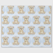 Teddy Bear Blue Pattern Waterverf Baby Boy Shower Cadeaupapier (Vlak)