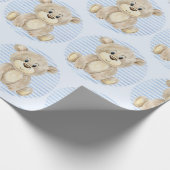 Teddy Bear Blue Pattern Waterverf Baby Boy Shower Cadeaupapier (Hoek)