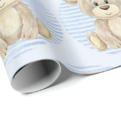 Teddy Bear Blue Pattern Waterverf Baby Boy Shower Cadeaupapier (Rol Hoek)