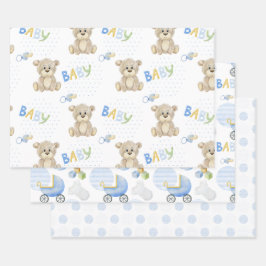 Teddy Bear Blue Polkadots Baby Boy Inpakpapier Vel