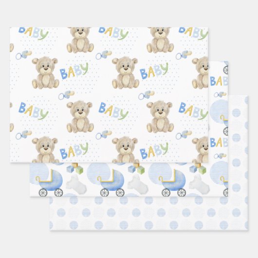 Teddy Bear Blue Polkadots Baby Boy Inpakpapier Vel (Set)