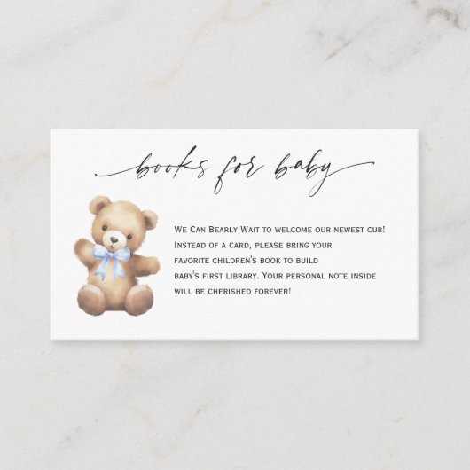 Teddy Bear Blue Ribbon Boeken voor Baby Boy Informatiekaartje (Voorkant)