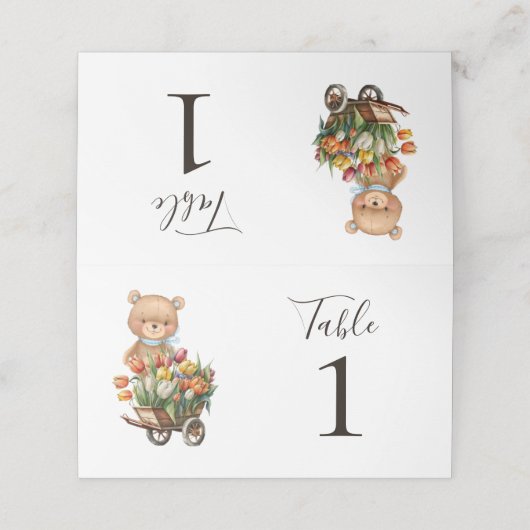 Teddy Bear Blue Rustic Floral Plaatskaartje (Buitenkant ongevouwen)