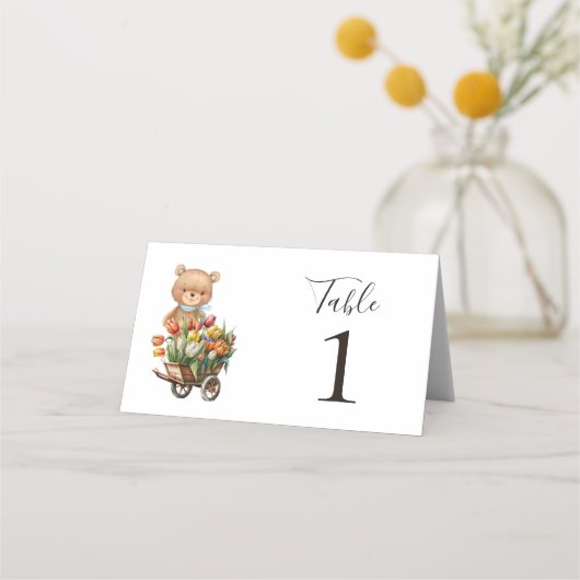 Teddy Bear Blue Rustic Floral Plaatskaartje (Achterkant)