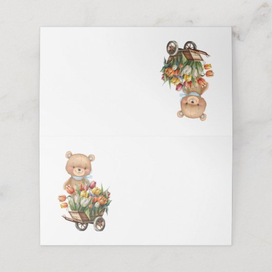 Teddy Bear Blue Rustic Floral Plaatskaartje (Buitenkant ongevouwen)