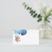 Teddy Bear Blue Silver Balloons Baby shower Plaatskaartje (Staand voorkant)