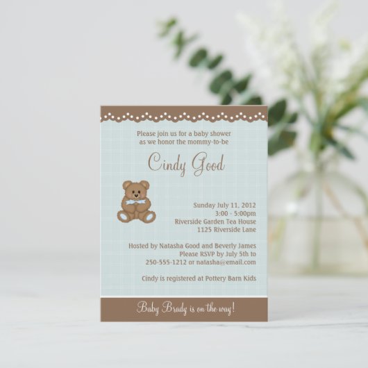 Teddy Bear Blue Small Invitation Kaart (Staand voorkant)