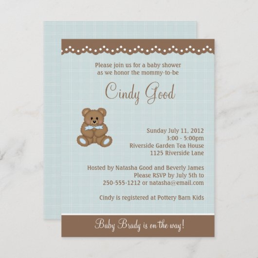 Teddy Bear Blue Small Invitation Kaart (Voorkant / Achterkant)