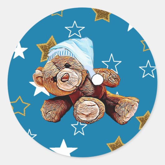 Teddy Bear Blue Stars Baby shower Stickers (Voorkant)