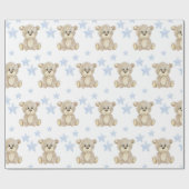 Teddy Bear Blue Stars Waterverf Baby shower Cadeaupapier (Vlak)