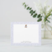 Teddy Bear Blue Stripe Preppy Nursery Note Card Kaart (Staand voorkant)