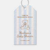 Teddy Bear Blue Stripes Baby Shower Cadeaulabel (Voorkant)