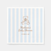 Teddy Bear Blue Stripes Baby Shower Servet (Voorkant)