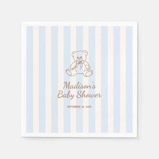 Teddy Bear Blue Stripes Baby Shower Servet (Voorkant)