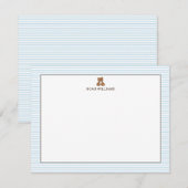 Teddy Bear Blue Stripes Personalized Stationery Notitiekaartje (Voorkant / Achterkant)