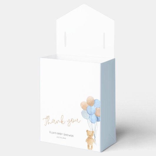 Teddy Bear Blue Tan Balloons Baby shower Bedankdoosjes (Geopend)