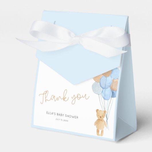 Teddy Bear Blue Tan Balloons Baby shower Bedankdoosjes (Voorkant Zijde)