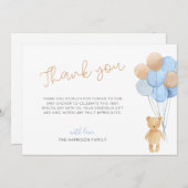 Teddy Bear Blue Tan Balloons Baby shower Bedankkaart (Voorkant / Achterkant)