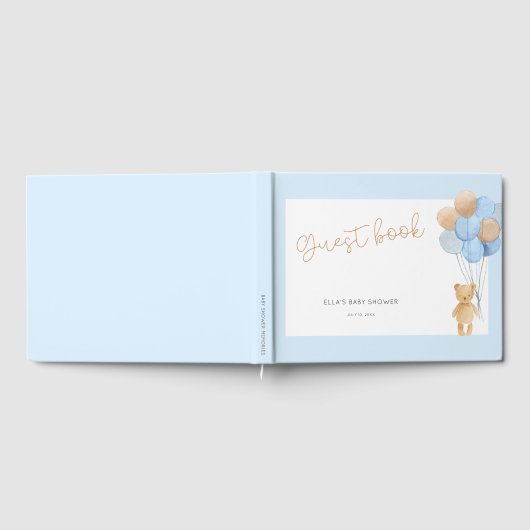 Teddy Bear Blue Tan Balloons Baby shower Gastenboek (Volledig)