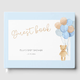 Teddy Bear Blue Tan Balloons Baby shower Gastenboek