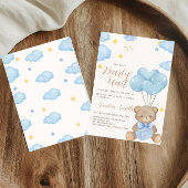 Teddy Bear Blue Tan Balloons Baby shower Kaart