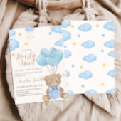Teddy Bear Blue Tan Balloons Baby shower Kaart