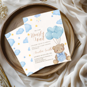 Teddy Bear Blue Tan Balloons Baby shower Kaart