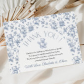 Teddy Bear Blue Toile Baby shower Dank u kaart