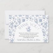 Teddy Bear Blue Toile Baby shower Dank u kaart (Voorkant)