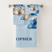 Teddy Bear Blue Train Boy Baby shower Bad Handdoek (Insitu)