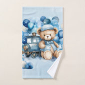 Teddy Bear Blue Train Boy Baby shower Bad Handdoek (Handdoek)