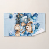 Teddy Bear Blue Train Boy Baby shower Bad Handdoek (Handdoek)