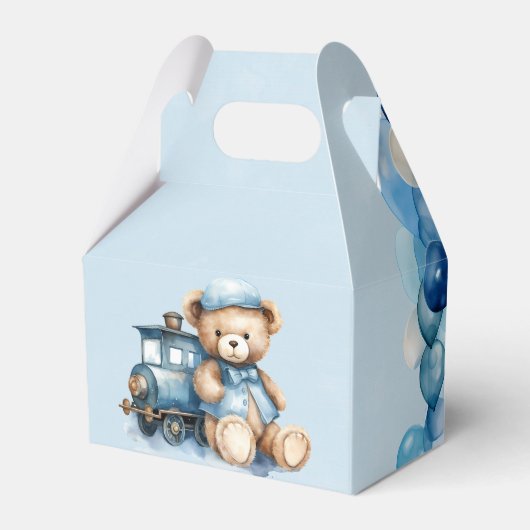 Teddy Bear Blue Train Boy Baby shower Bedankdoosjes (Achterkant)