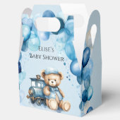 Teddy Bear Blue Train Boy Baby shower Bedankdoosjes (Geopend)