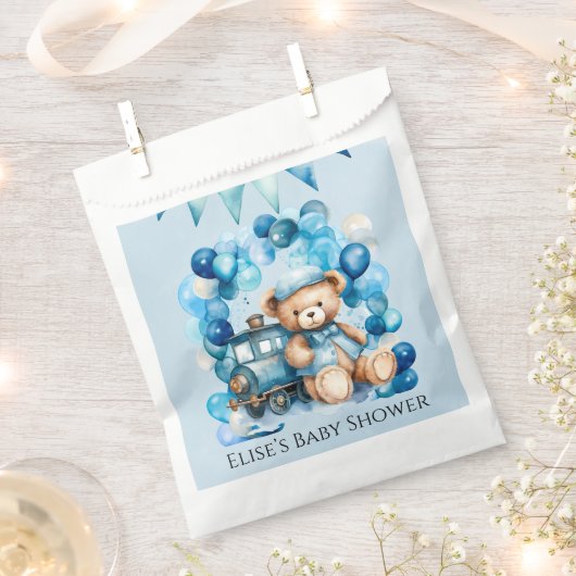 Teddy Bear Blue Train Boy Baby shower Bedankzakje (Geknipt)