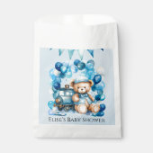 Teddy Bear Blue Train Boy Baby shower Bedankzakje (Voorkant)