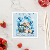 Teddy Bear Blue Train Boy Baby shower Servet (Insitu)