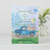 Teddy Bear Blue Truck Balloons Forest Baby shower Kaart (Staand voorkant)