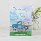 Teddy Bear Blue Truck Green Forest Boy Baby shower Kaart (Staand voorkant)