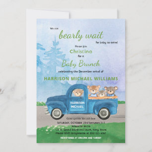 Teddy Bear Blue Truck Green Forest Boy Baby shower Kaart