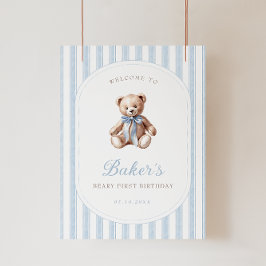 Teddy Bear Blue Verjaardag Welkomstbord Poster