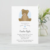 Teddy Bear Blue Waterverf Baby Boy Shower Kaart (Staand voorkant)