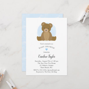 Teddy Bear Blue Waterverf Baby Boy Shower Kaart