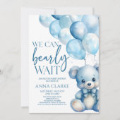 Teddy Bear Blue We kunnen bijna wachten op Baby sh Kaart (Voorkant)