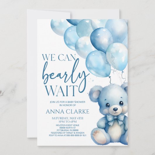 Teddy Bear Blue We kunnen bijna wachten op Baby sh Kaart (Voorkant)
